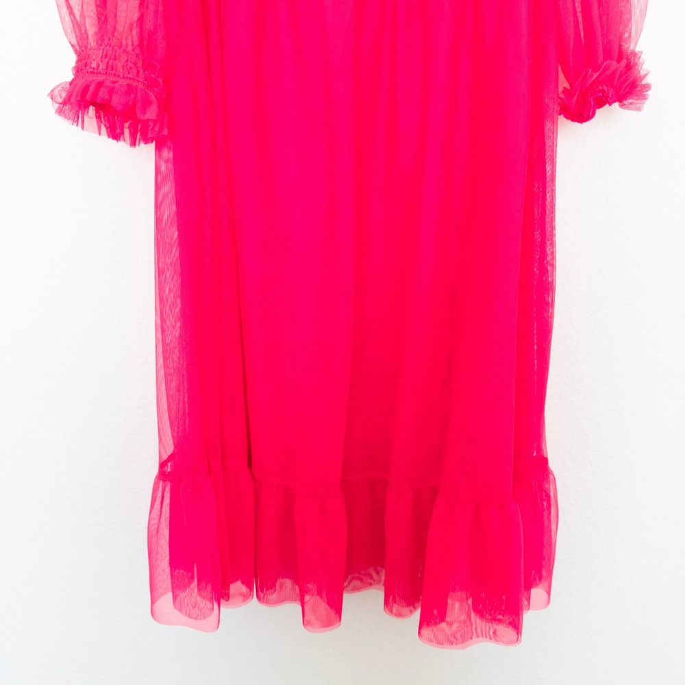 H&M Collab All The Boys Dress Sz S Hot Pink Sheer Mesh Ruffle Mini Y2K Coquette - Picture 5 of 9